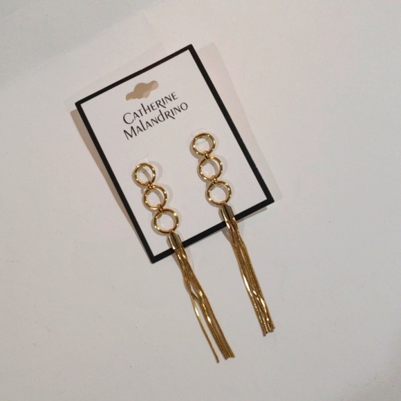 Gold tone Triple Hoops Drop Tassel Fringed Earrings - Women's Fashion Jewelry - Picture 4 of 9